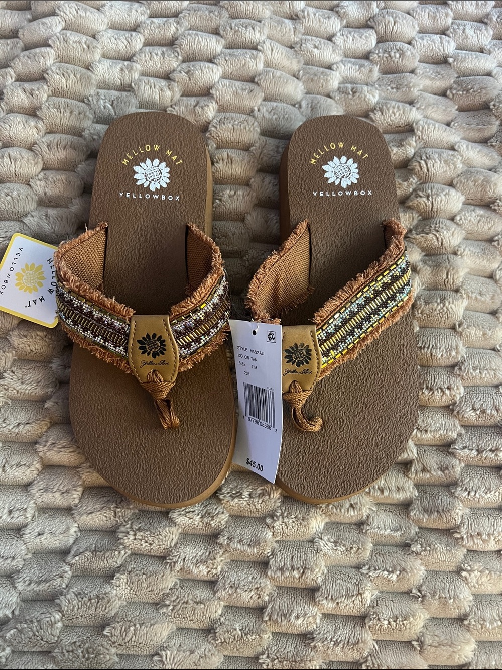 Yellow Box Girls Brown Beaded Boho Flip Flops